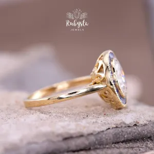 Convertible Lab-Grown Diamond Ring Pendant, Oval Old Mine Cut, Blue Sapphire Halo — view 9
