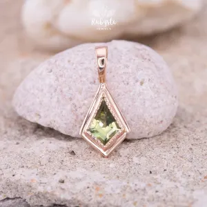 Green Sapphire Pendant, 10k Rose Gold Diamond Shape Necklace