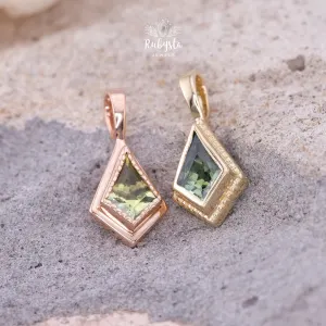 Green Sapphire Pendant, 10k Rose Gold Diamond Shape Necklace — view 1
