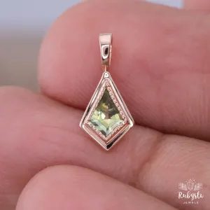 Green Sapphire Pendant, 10k Rose Gold Diamond Shape Necklace — view 3