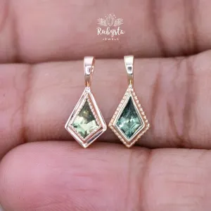Green Sapphire Pendant, 10k Rose Gold Diamond Shape Necklace — view 4