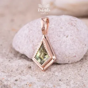 Green Sapphire Pendant, 10k Rose Gold Diamond Shape Necklace — view 6
