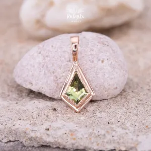 Green Sapphire Pendant, 10k Rose Gold Diamond Shape Necklace — view 7