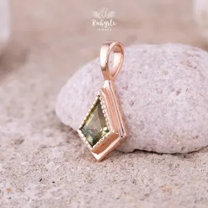 Green Sapphire Pendant, 10k Rose Gold Diamond Shape Necklace — view 8