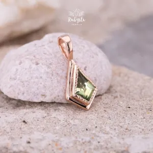 Green Sapphire Pendant, 10k Rose Gold Diamond Shape Necklace — view 9